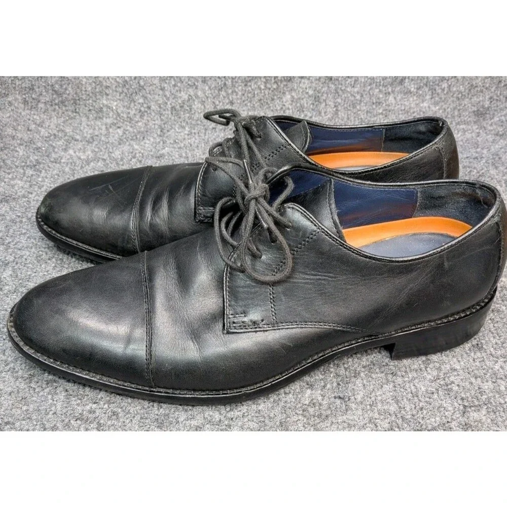 Cole Haan Men's 10.5M Black Cap Toe Oxford Dress Shoes Leather Lace Up Grand OS